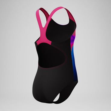 Girls Print Splashback Swimsuit Pink/Black