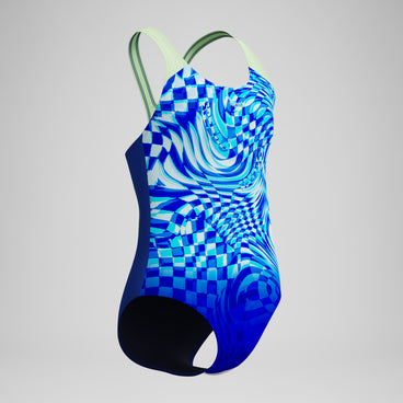 Girls Printed Splashback Swimsuit Blue