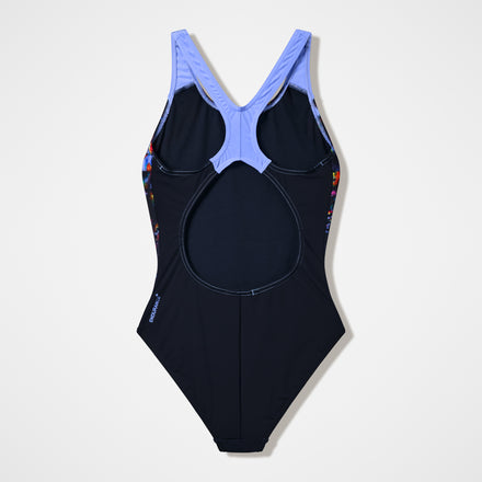 Girls Printed Splashback Swimsuit Black/Purple