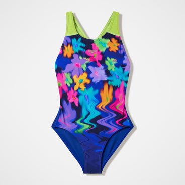 Girls Printed Splashback Swimsuit Blue/Green