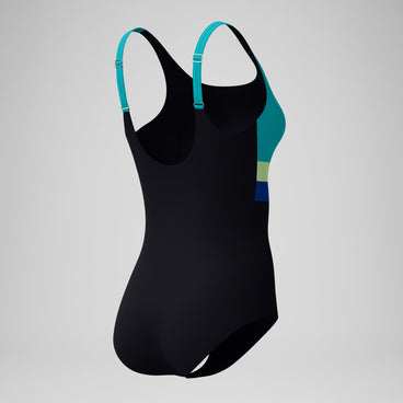 Women's Banded Colorblock One Piece Black/Blue