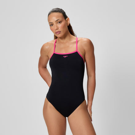 Women's Closed Back Hydrobra Swimsuit Black/Pink