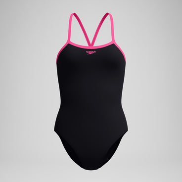 Women's Closed Back Hydrobra Swimsuit Black/Pink