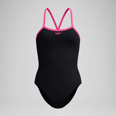 Women's Closed Back Hydrobra Swimsuit Black/Pink