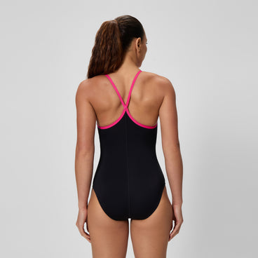 Women's Closed Back Hydrobra Swimsuit Black/Pink
