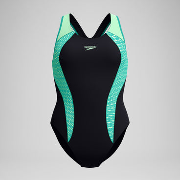 Women's Placement Laneback Swimsuit Black/Turquoise