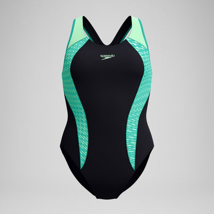 Women's Placement Laneback Swimsuit Black/Turquoise