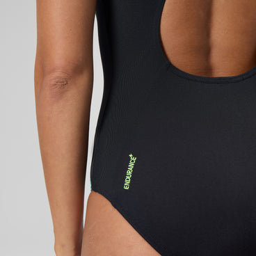 Women's Placement Muscleback Swimsuit Black/Yellow