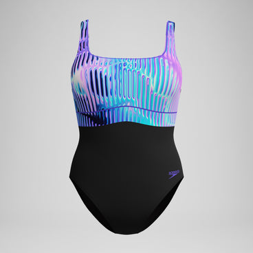 Women's Shaping Printed Contour Eclipse Swimsuit Black/Purple