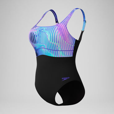 Women's Shaping Printed Contour Eclipse Swimsuit Black/Purple