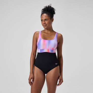 Women's Shaping Printed Contour Eclipse Swimsuit Black/Pink