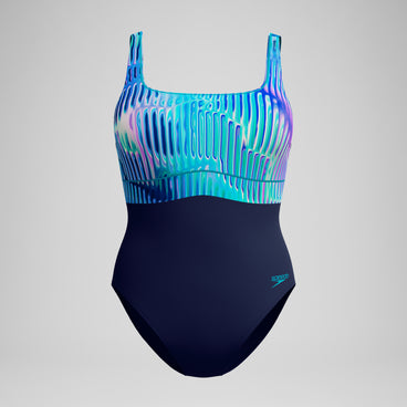 Women's Shaping Printed Contour Eclipse Swimsuit Navy /Green