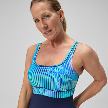 Women's Shaping Printed Contour Eclipse Swimsuit Navy /Green