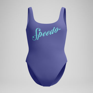 Women's Logo Deep U-Back Swimsuit Blue