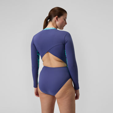 Women's Long Sleeve Panel Swimsuit Blue/Green