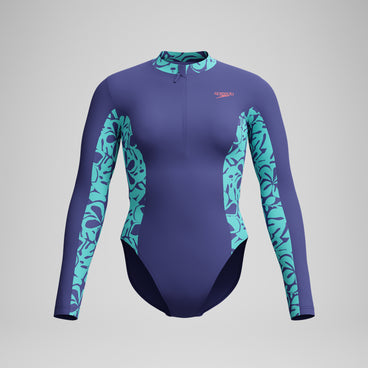Women's Long Sleeve Panel Swimsuit Blue/Green