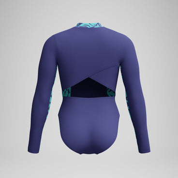 Women's Long Sleeve Panel Swimsuit Blue/Green