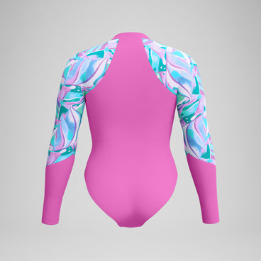 Women's Printed Long Sleeve Swimsuit Pink