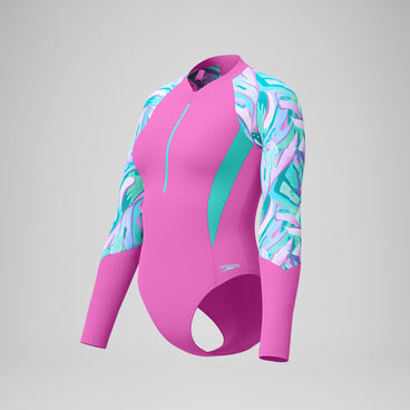 Women's Printed Long Sleeve Swimsuit Pink