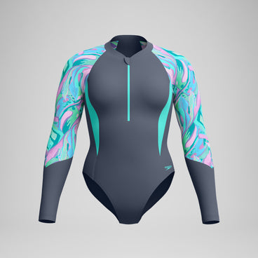 Women's Long Sleeve Swimsuit Grey/Green