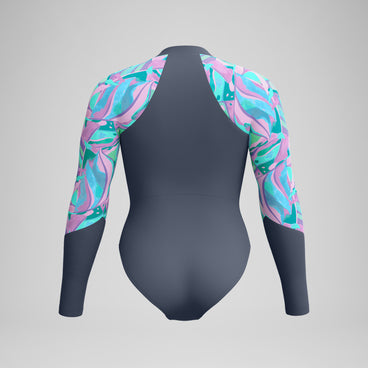 Women's Long Sleeve Swimsuit Grey/Green