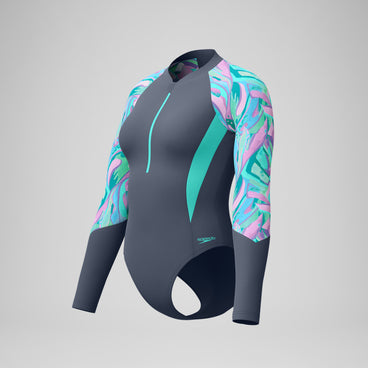 Women's Long Sleeve Swimsuit Grey/Green