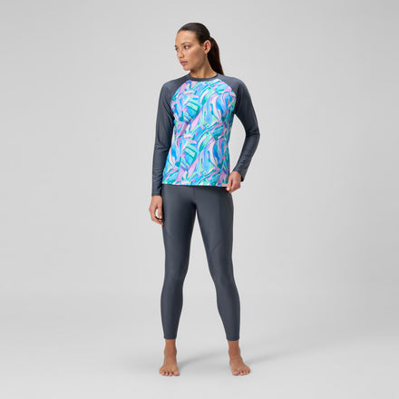 Women's Printed Long Sleeve Swim Shirt Grey/Green