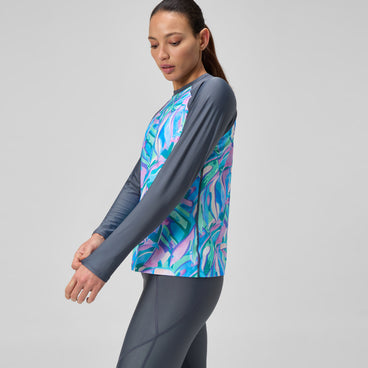 Women's Printed Long Sleeve Swim Shirt Grey/Green