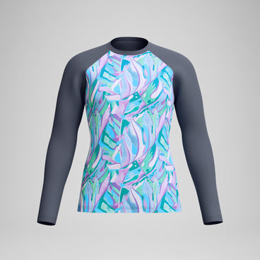 Women's Printed Long Sleeve Swim Shirt Grey/Green