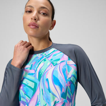 Women's Printed Long Sleeve Swim Shirt Grey/Green