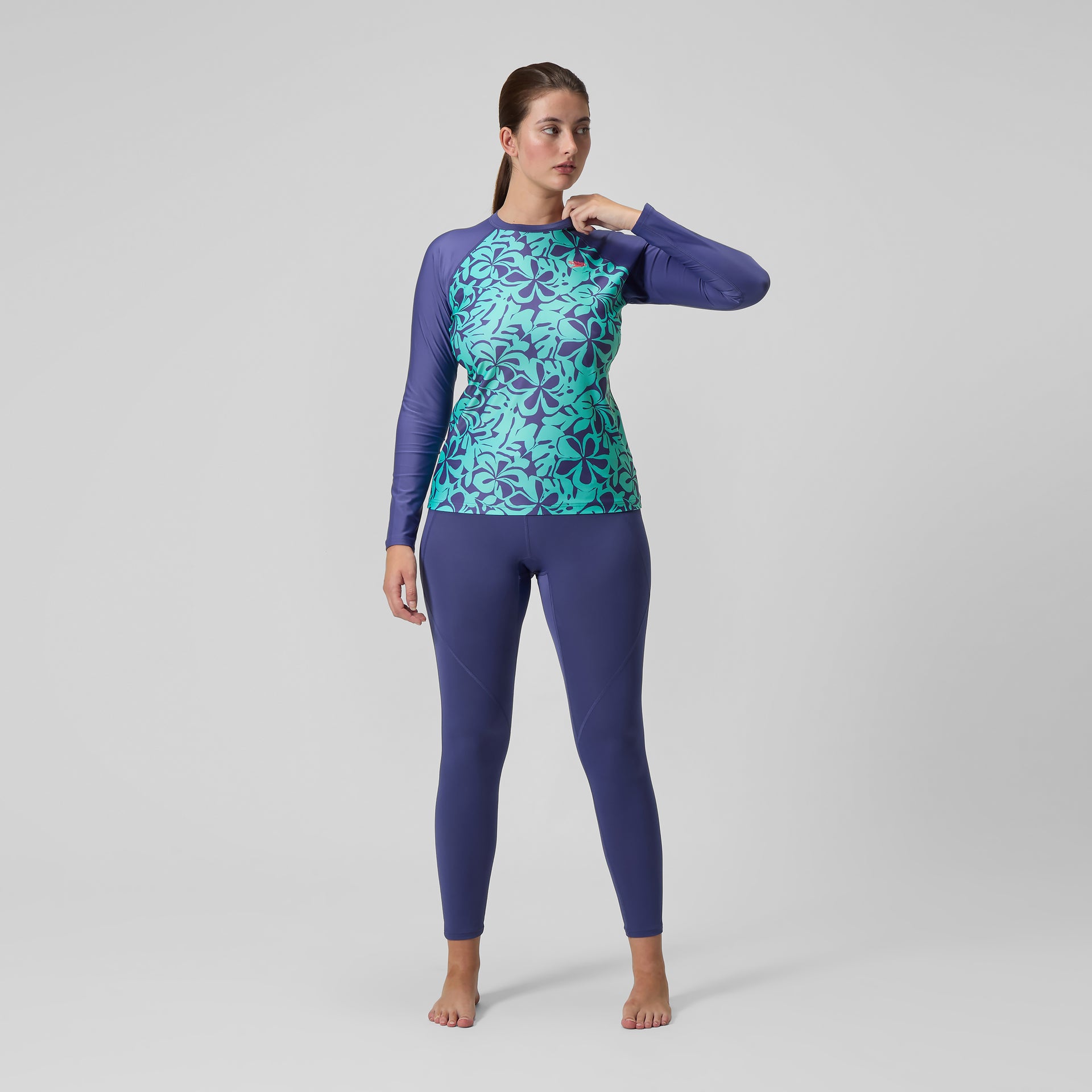 Printed Long Sleeve Rash Top Blue Green