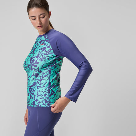 Women's Printed Long Sleeve Rash Top Blue/Green
