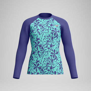 Women's Printed Long Sleeve Rash Top Blue/Green