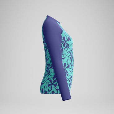 Women's Printed Long Sleeve Rash Top Blue/Green