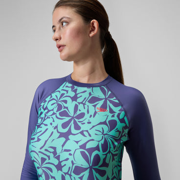 Women's Printed Long Sleeve Rash Top Blue/Green
