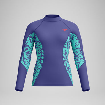 Women's Printed Long Sleeve Rash Top Blue/Green