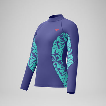 Women's Printed Long Sleeve Rash Top Blue/Green