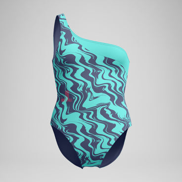 Women's Asymmetric Swimsuit Turquoise/Grey