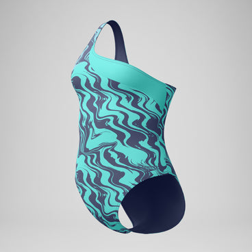 Women's Asymmetric Swimsuit Turquoise/Grey