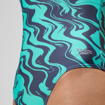 Women's Asymmetric Swimsuit Turquoise/Grey