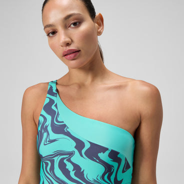 Women's Asymmetric Swimsuit Turquoise/Grey