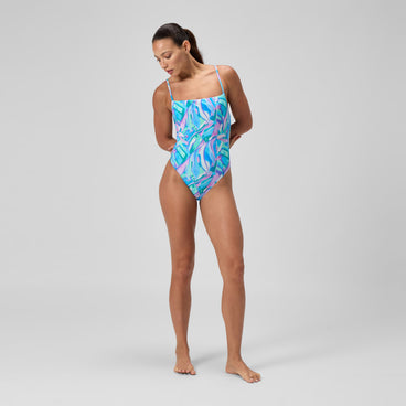 Women's Printed Adjustable Thinstrap Swimsuit Green/Pink
