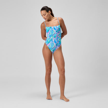 Women's Printed Adjustable Thinstrap Swimsuit Green/Pink