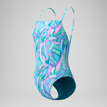Women's Printed Adjustable Thinstrap Swimsuit Green/Pink