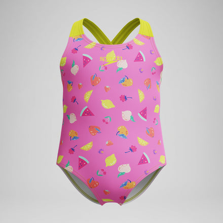 Girls Print Crossback Swimsuit Pink