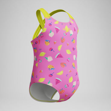 Girls Print Crossback Swimsuit Pink