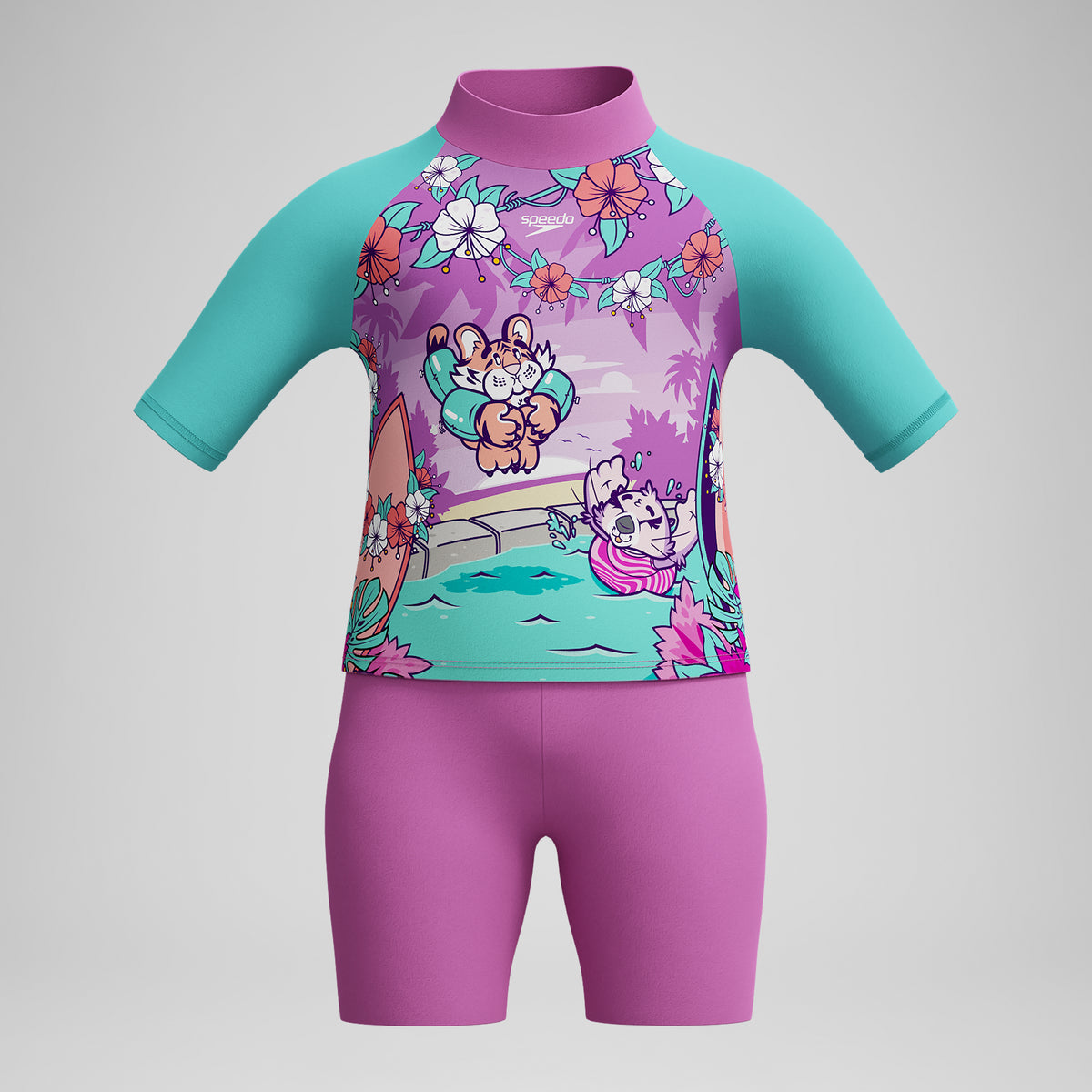Learn to Swim Sun Protection Top & Short Pink Green
