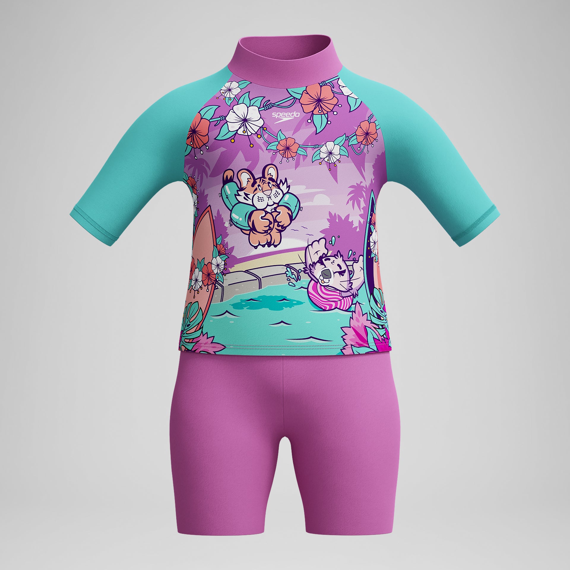Learn to Swim Sun Protection Top & Short Pink Green