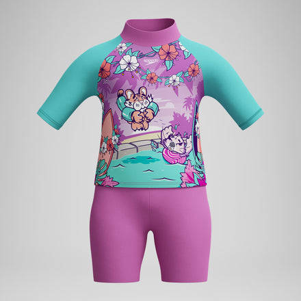 Infant Girls Learn to Swim Sun Protection Top & Short Pink/Green