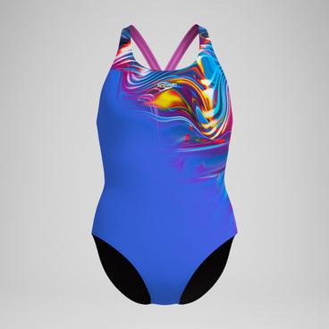 Women's Club Training Placement Powerback Swimsuit Blue/Pink